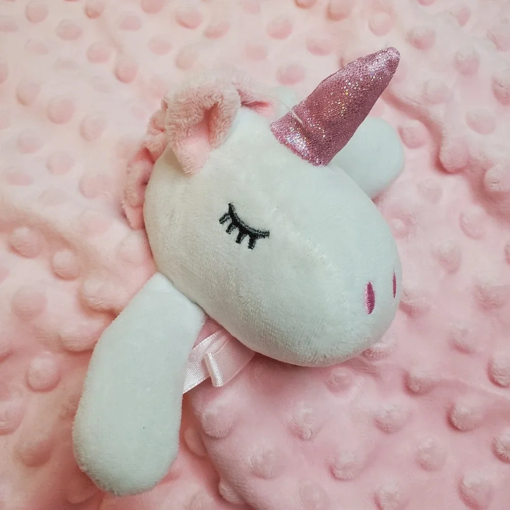 Crevent Pink Unicorn Lovey‎ Security Blanket Plush Minky Dot Baby